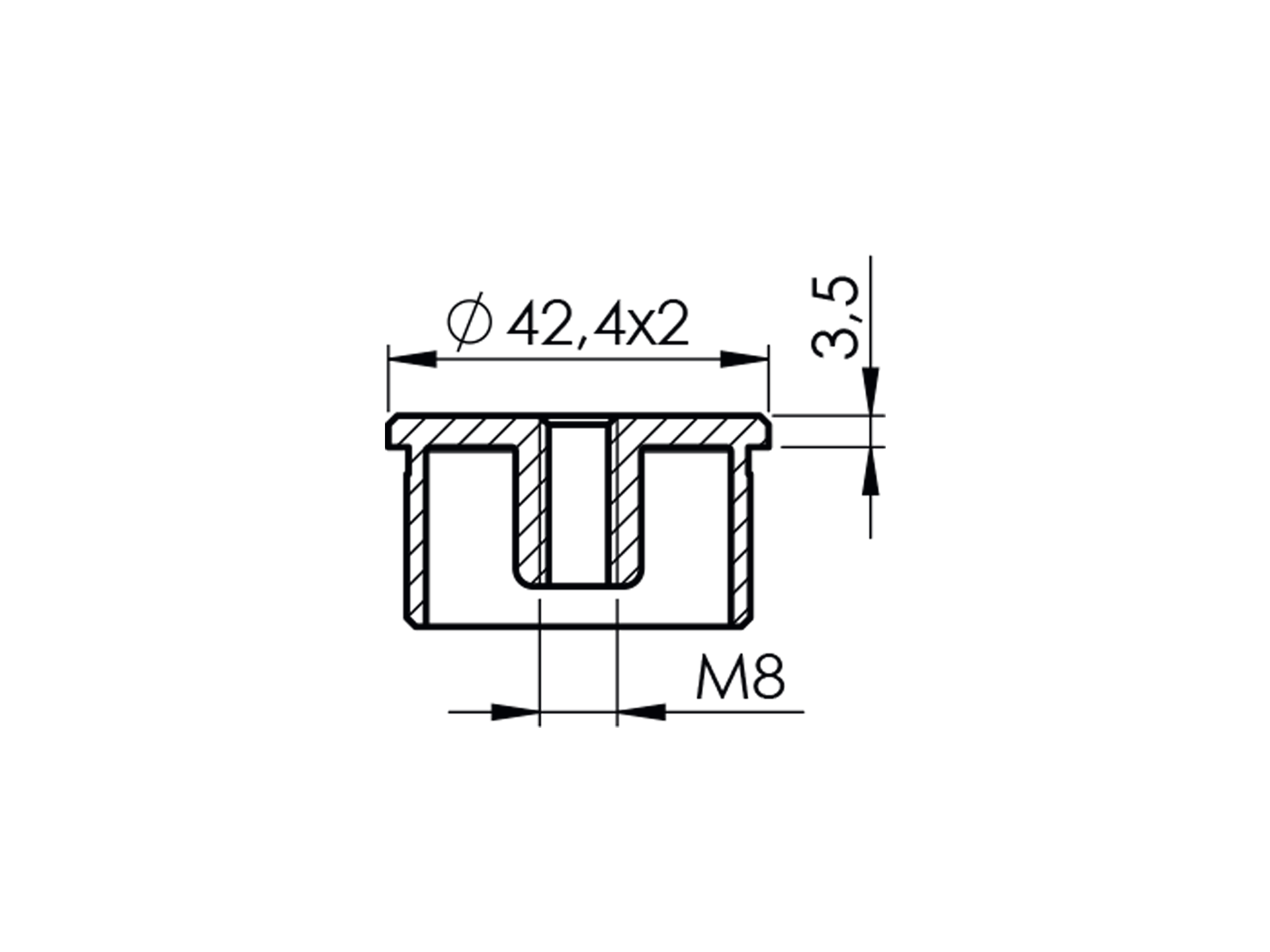 Einsteckkappe Edelstahl AISI 304 fuer Rohr D42-4x2 mm mit Gewinde geschliffen-89-11A5737242-A.4