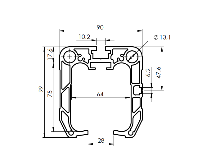 Bodenfuehrungsprofil Aluminium 90 x 99 mm L=6000 mm roh-89-11H0290X99AL6000-A.4