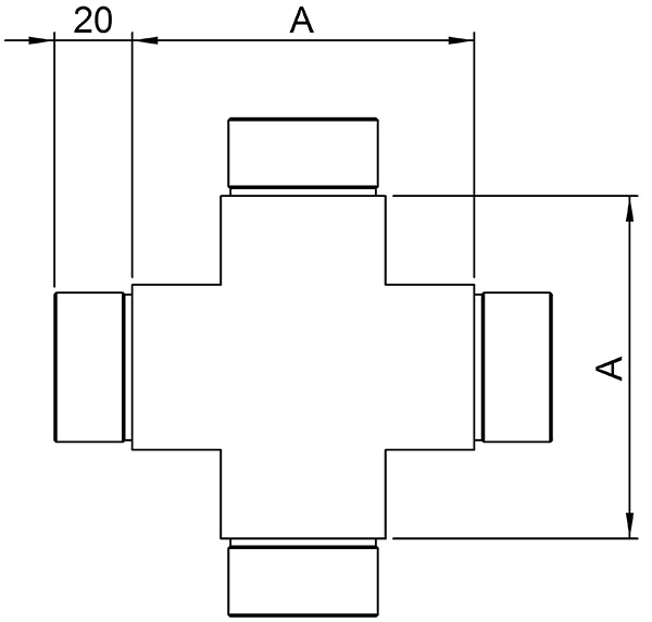 Kreuzstueck mit gleichem Abgang fuer Rundrohr Ø 42-4x2-0 mm V2A-11-3656.4