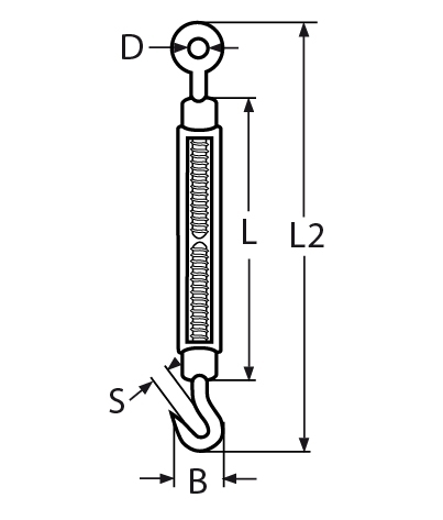 Spannschloss Oese Rechtsgewinde - Haken Linksgewinde Laenge- 90 mm - 440 mm V4A - Verkauf in VPEs-66-64-411.82464C