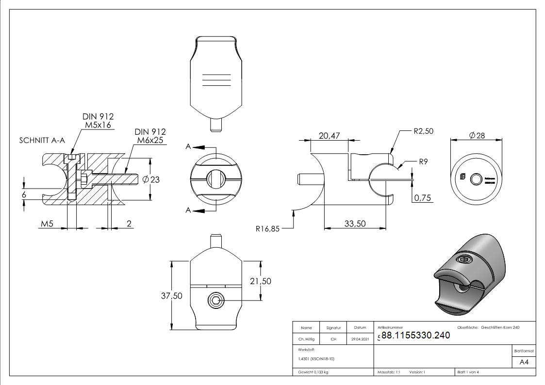 Blechhalter fuer Klemmprofil 18mm Anschluss- 33-7mm-88-1155330.240
