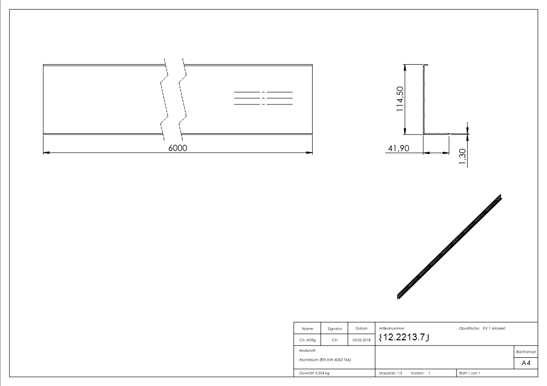 Abdeckung fuer Ganzglasgelaender - KOMPAKT - Laenge- 6000 mm - seitliche Montage - Aluminium-12-2213.7