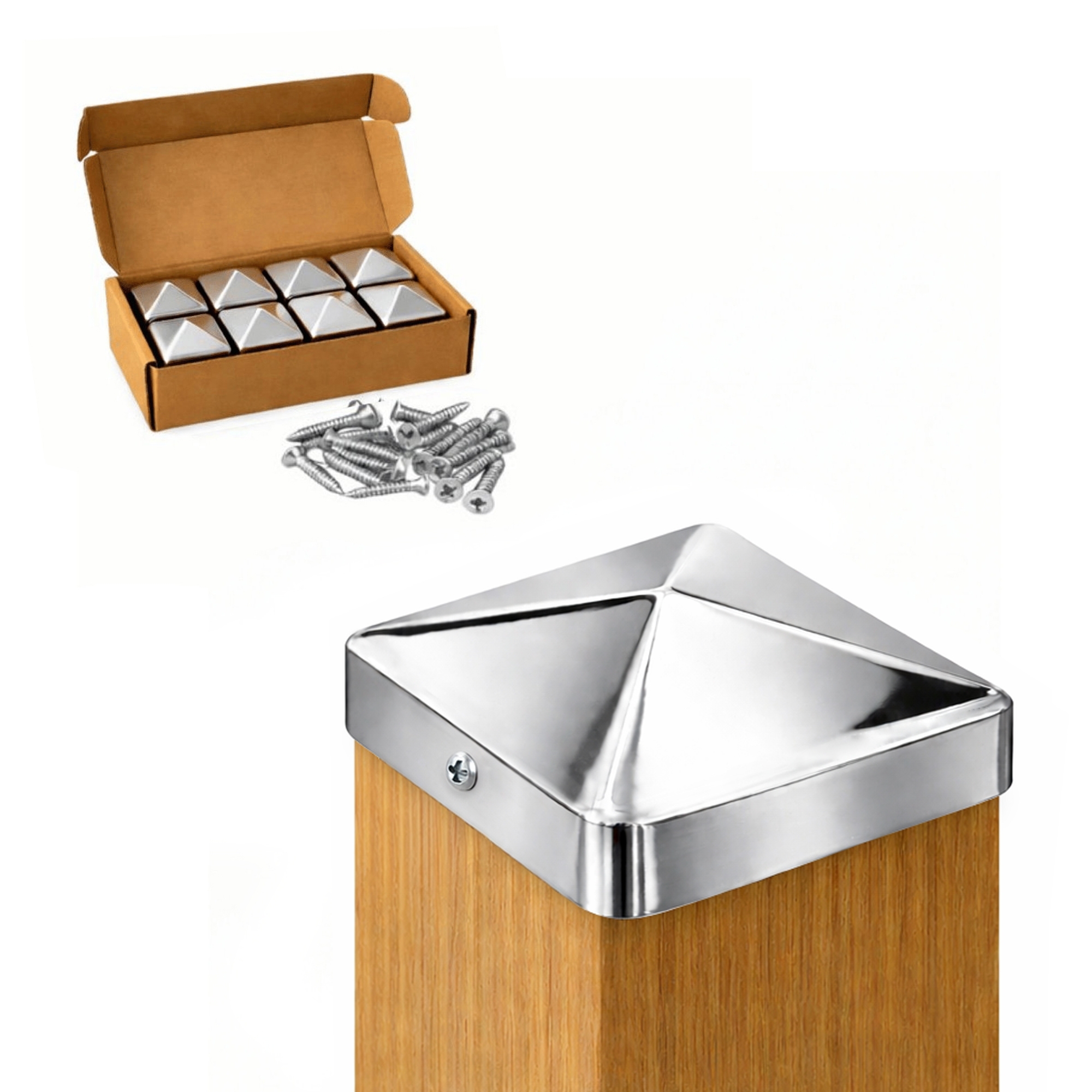 Pfostenkappe 100x100 mm Edelstahl V2A glaenzend poliert – 10er Set inkl. Schrauben-60220-100-012