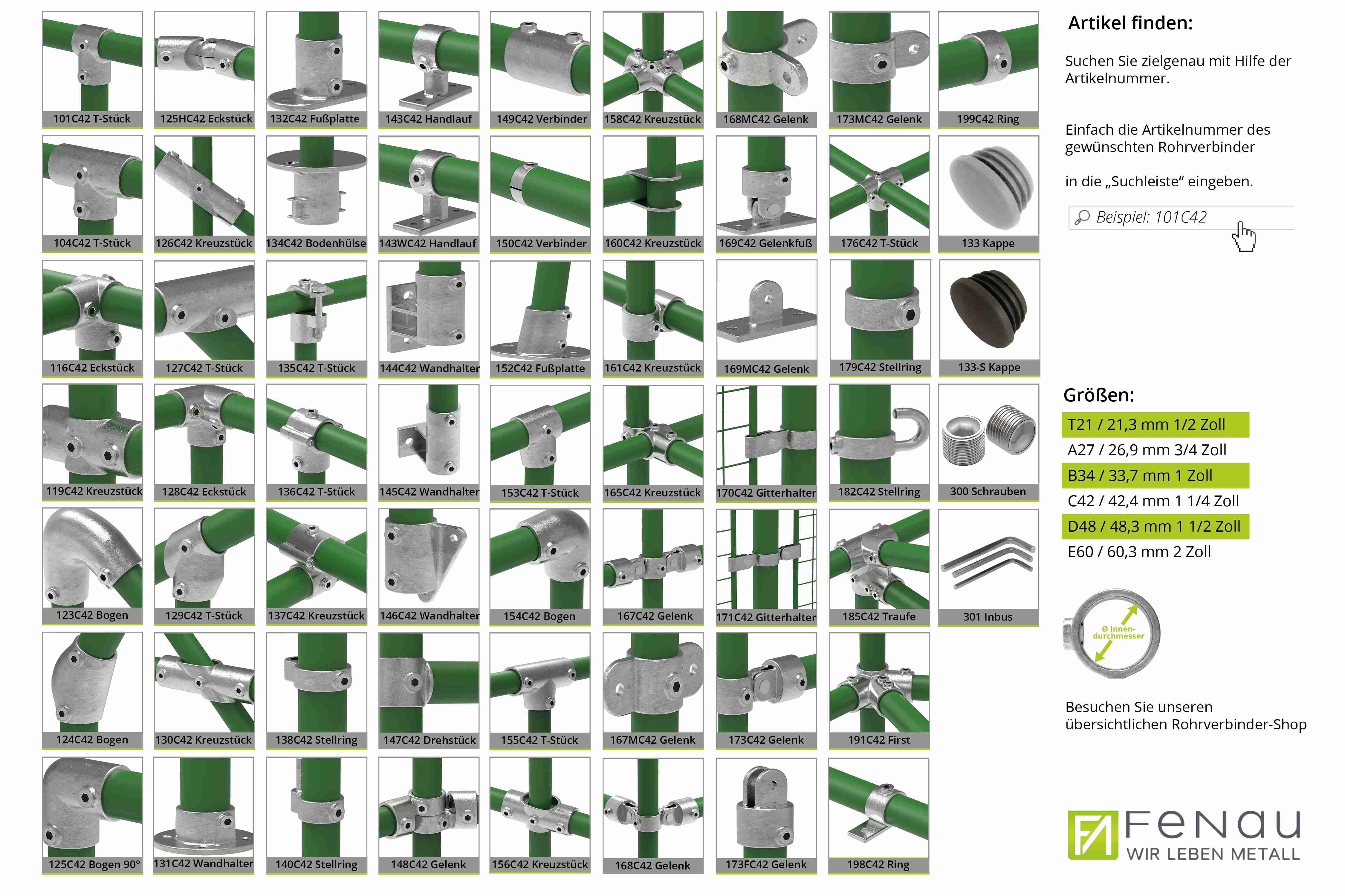 Rohrverbinder - T-Stueck kurz - 101D48-B34 - 48-3 mm; 33-7 mm - 1 1-2-; 1- - Feuerverzinkt u. Elektrogalvanisiert-101D48-B34
