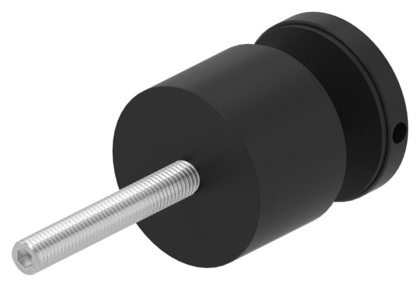 Glaspunkthalter 52mm- flach- verstellbar- V2A- pulverbeschichtet in RAL 9005 schwarz matt mit AbP-88-1160195-240-V.9005