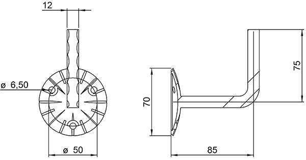Handlaufhalter - mit Ronde 70x4 mm - zum Anschweissen - Stahl S235JR- roh-30-1410.8