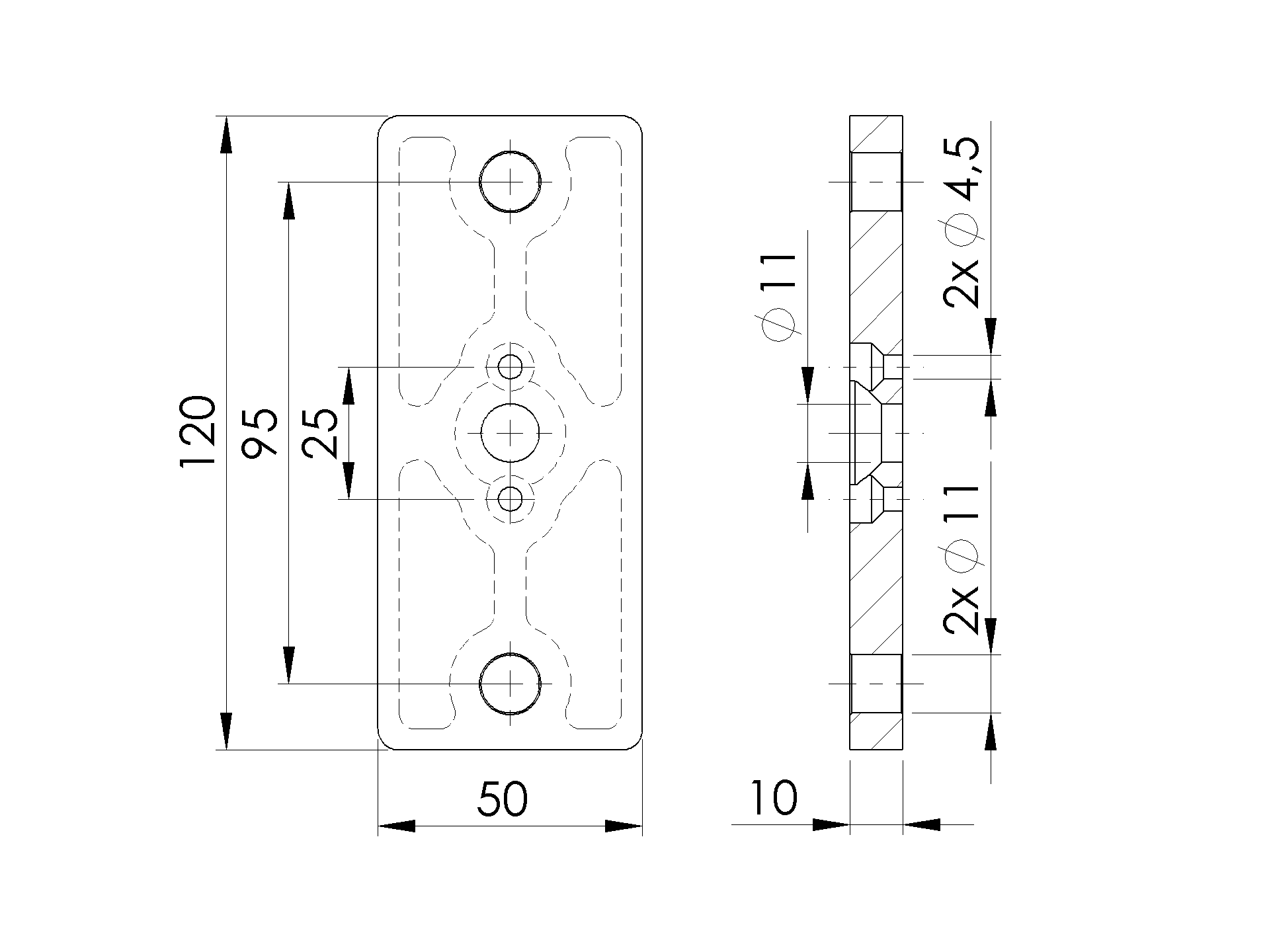 Ankerplatte Edelstahl 120x50x10 mm fuer Pfosten 50x60 Anthrazit RAL 7016-89.FGBP120X50X10R7016