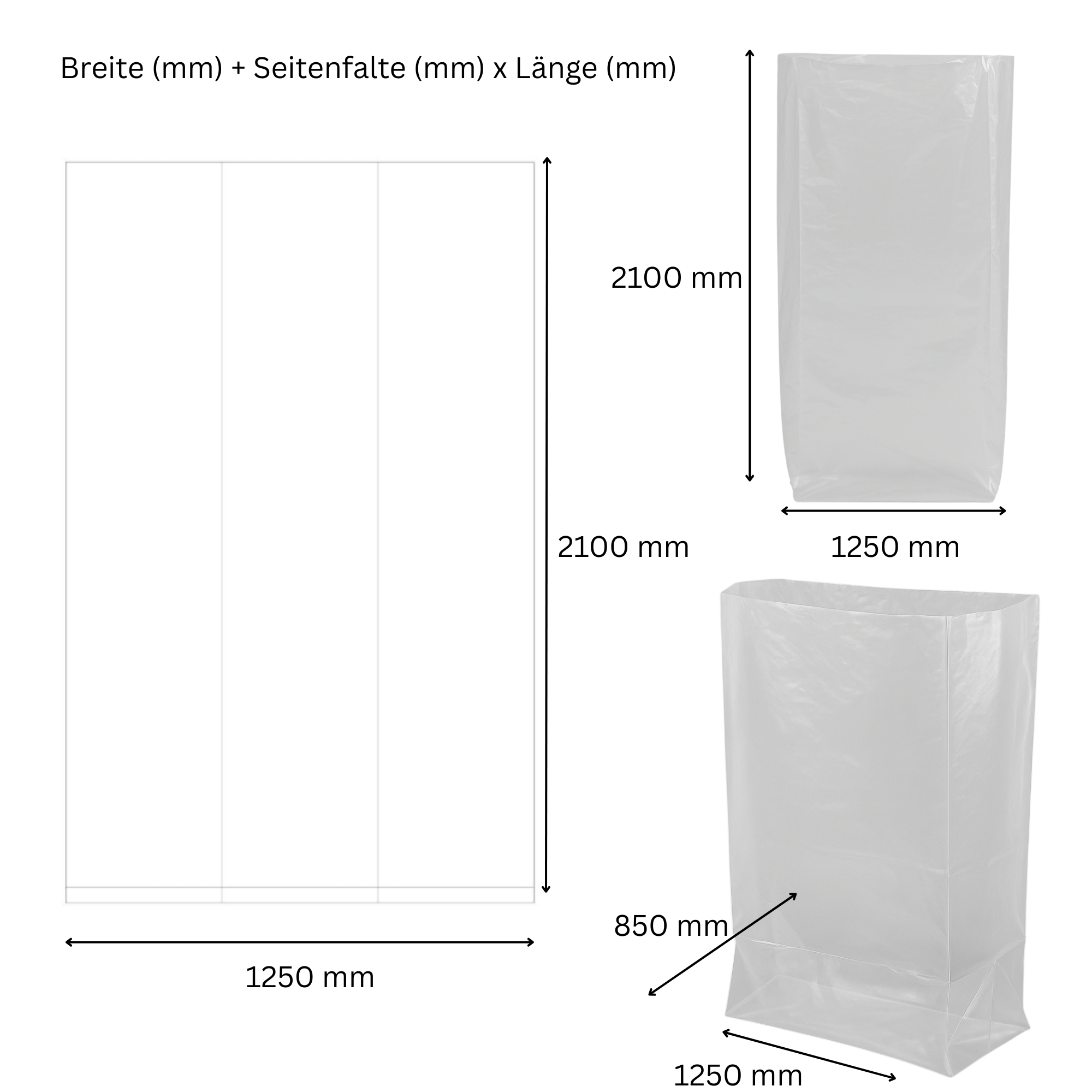40x Container Inliner 2500 Liter 90my Transparent - XXL Abdeckhaube fuer Paletten - Industrie Qualitaet-1SFB1250-850X210090