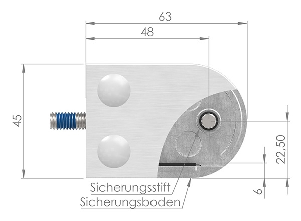 Glasklemme 63x45x30 mm AbZ fuer Anschluss Ø 48-3 mm V4A-10-2448ABZ.1