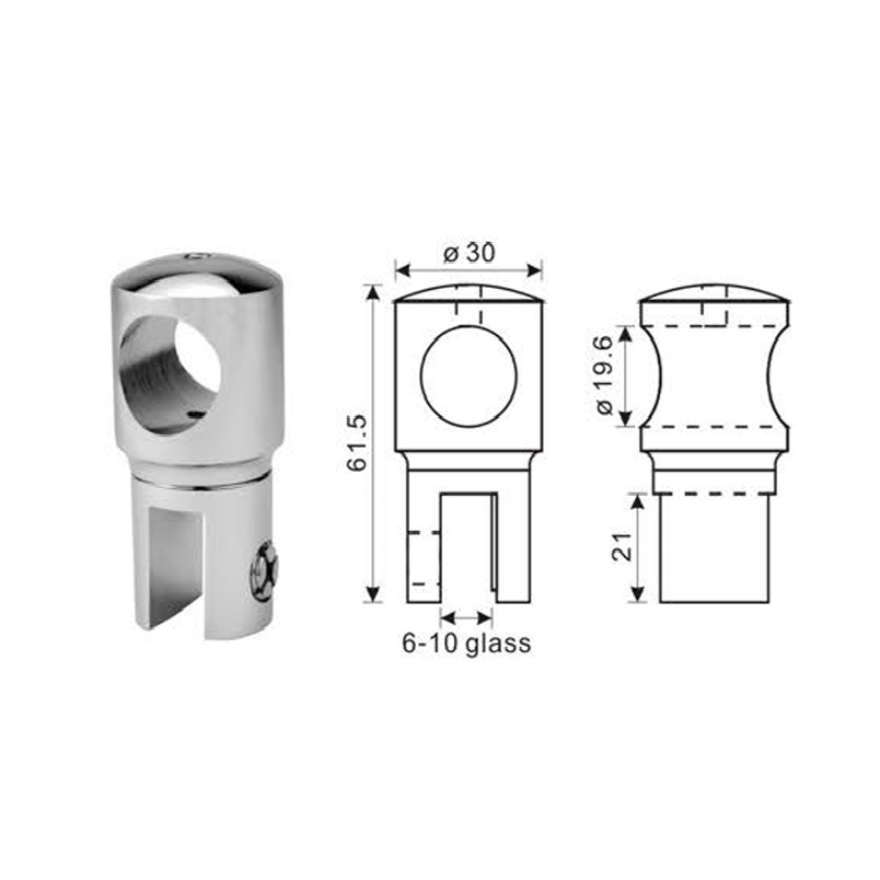 Glashalter mit Rohraufnahme Messing verchromt fuer Rohr Ø 19 mm offen-89-11GSMSZP123PCR-A.4