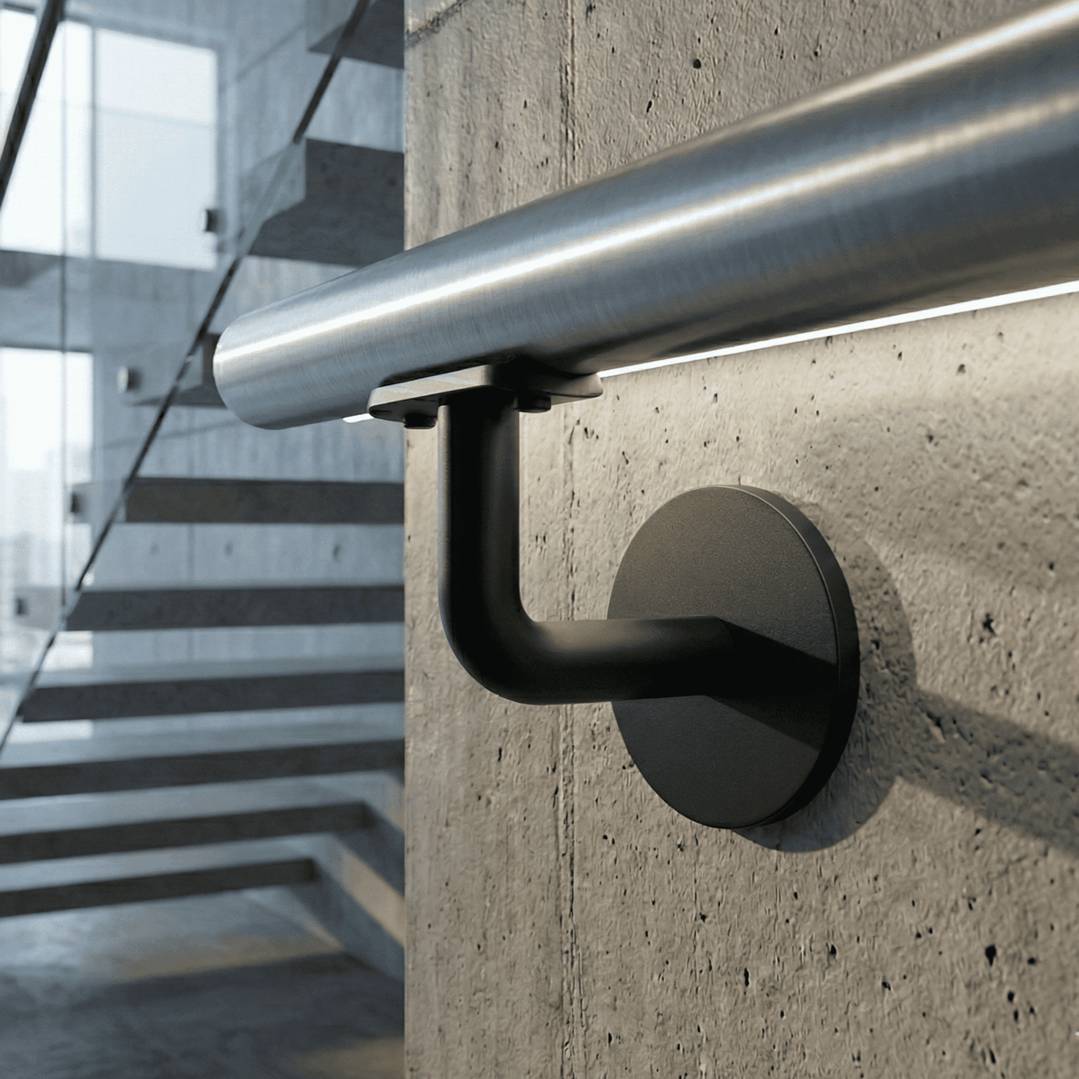 Design Handlaufhalter RAL 9005 Schwarz - V2A Edelstahl - Fuer Ø 42-4 mm Rohr - Unsichtbare Befestigung-11-7002-B-A.4