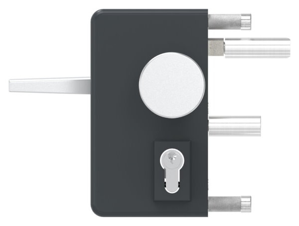 Gittertorschloss GTS 2 mit Anti-Panik-Funktion fuer Rohrstaerke 40-60mm- anthrazitgrau-88-1156702-ALU.7016