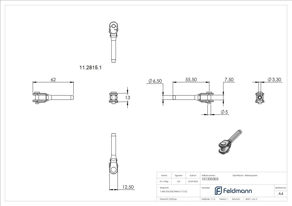 Gabelterminal zum Sebstverpressen - fuer Seil Ø 3 mm - V4A-11-2815.1