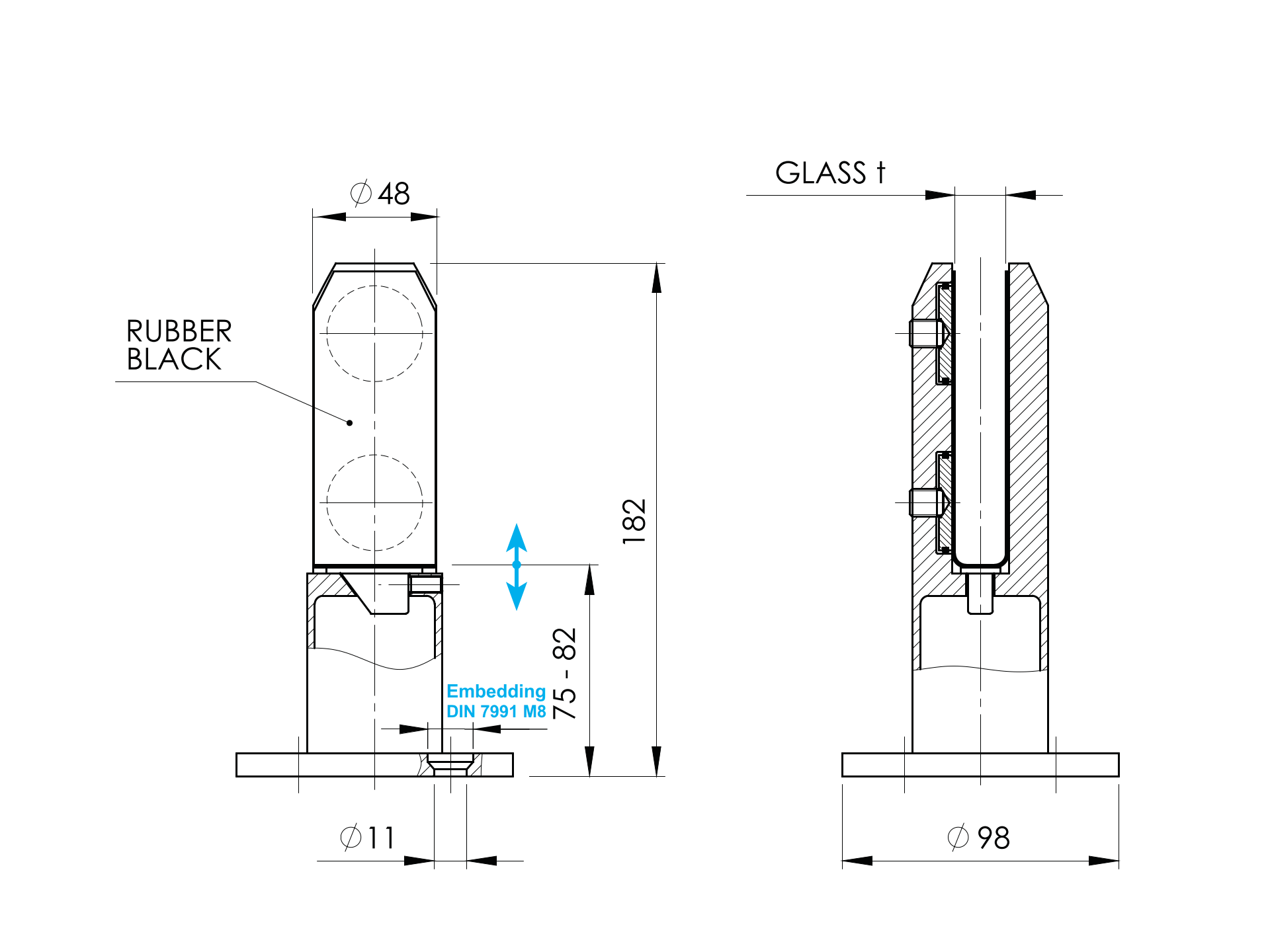 Glaszapfen Edelstahl AISI 304 geschliffen fuer Glas 12-17-52 mm Aufmontage-89-11A6100000B-A.4