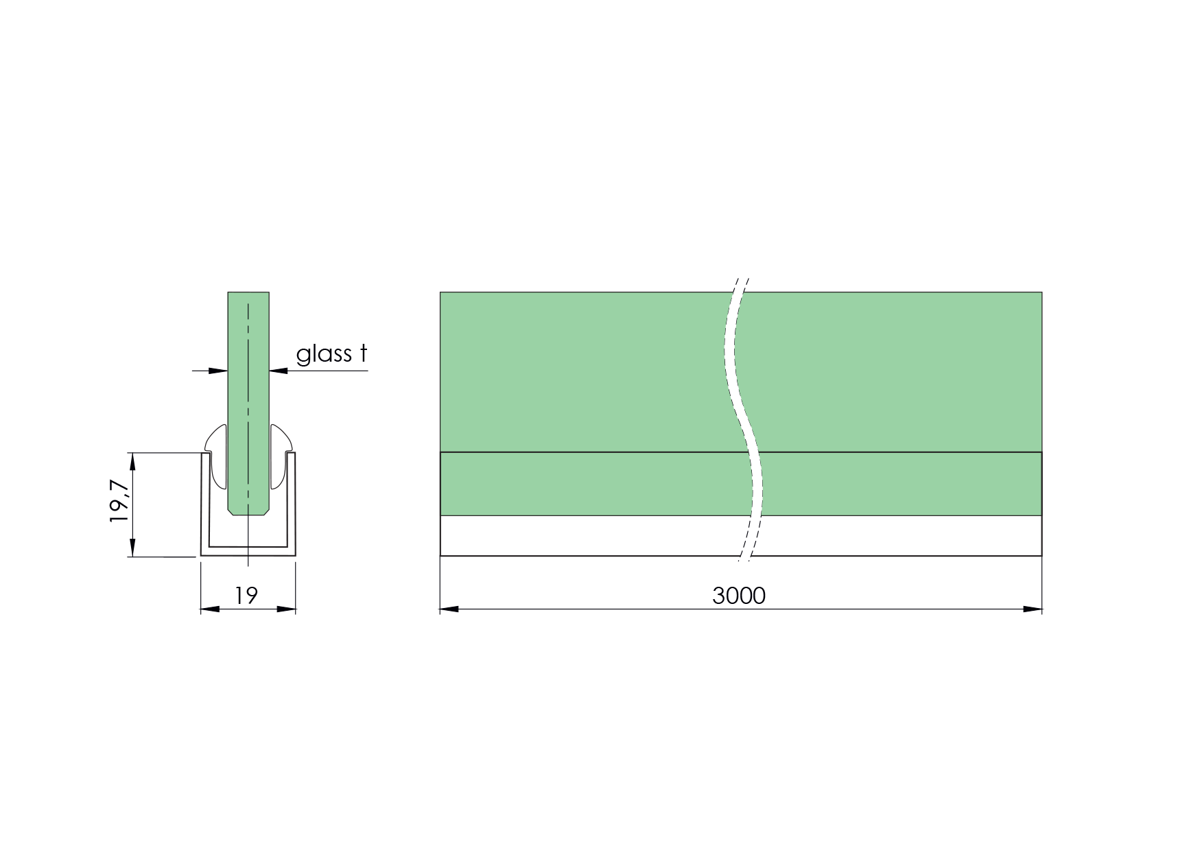 U-Profil Aluminium 20 x 19 x 1-5 mm eloxiert fuer Glas 8-10 mm L=3000 mm-89-11GSALZP2019NE-A.4