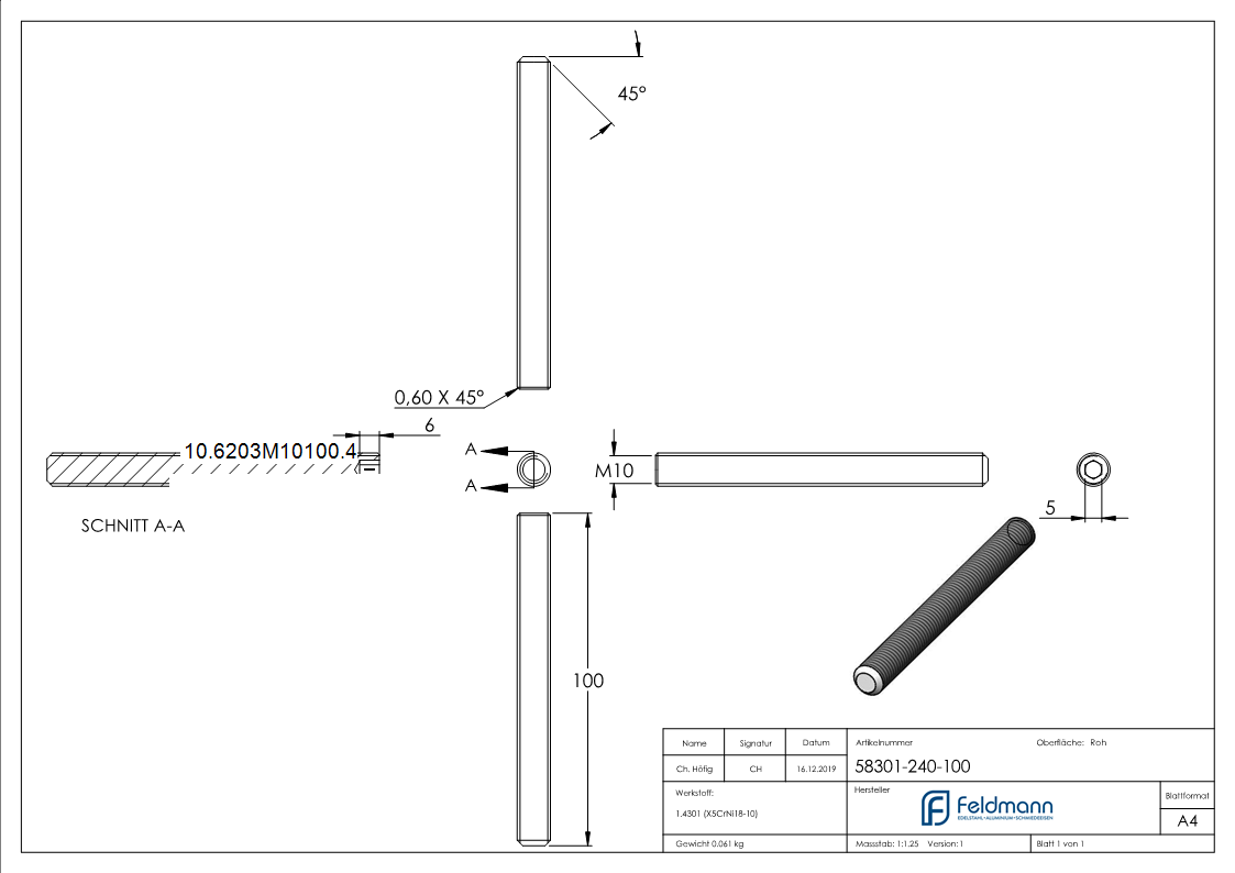 Gewindestift M10 x 100 mm- V2A-10-6203M10100.4