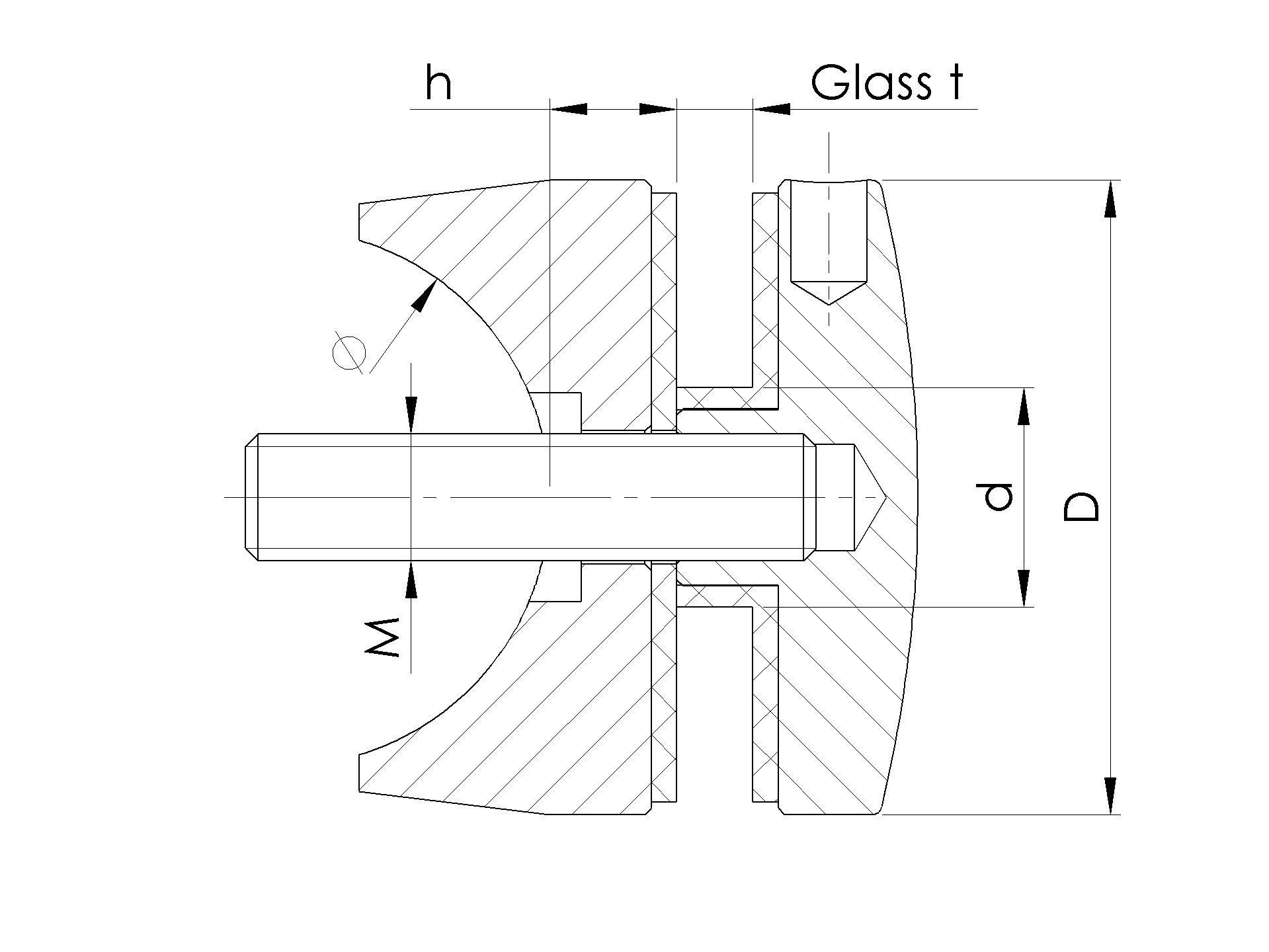 Glaspunkthalter Ø 50 mm- V2A- Anschluss- Rohr Ø 42-4 mm-10-5142-A.4