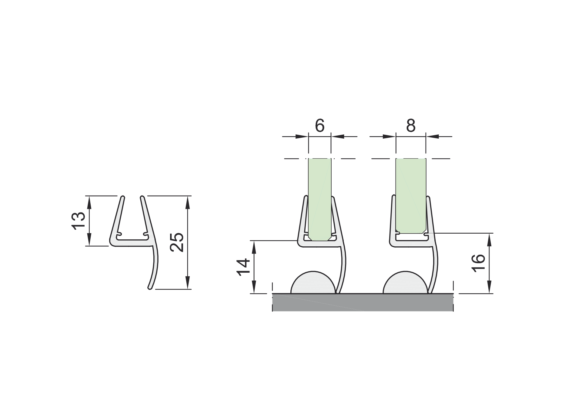 Dichtungsleiste unten fuer Glastuer 6-8 mm Glasstaerke- Kunststoff transparent-89-11GSPVCDT18NT-A.4