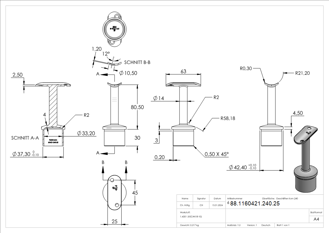 Stopfen mit Stift fuer LED Handlauf- Sicherer Halt-88-1160421-240.25