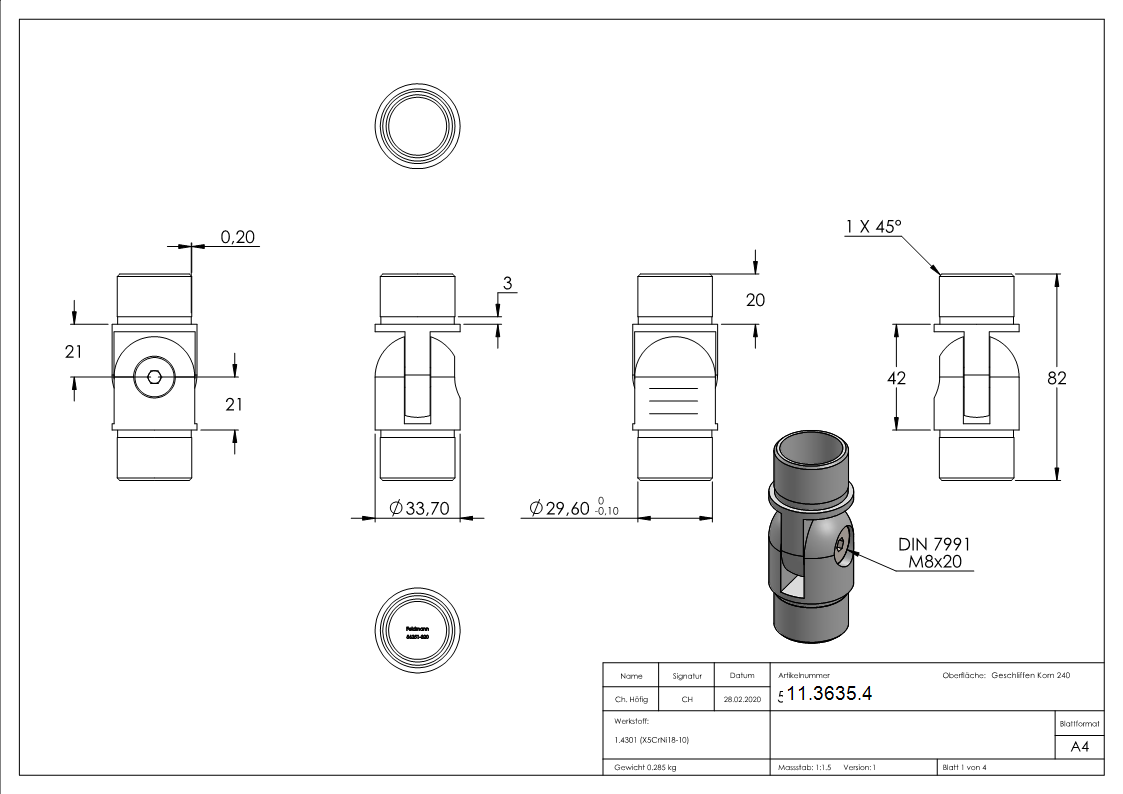 Gelenkstueck V2A fuer Rohr Ø 33-7x2-0 mm zum Stecken-11-3635.4