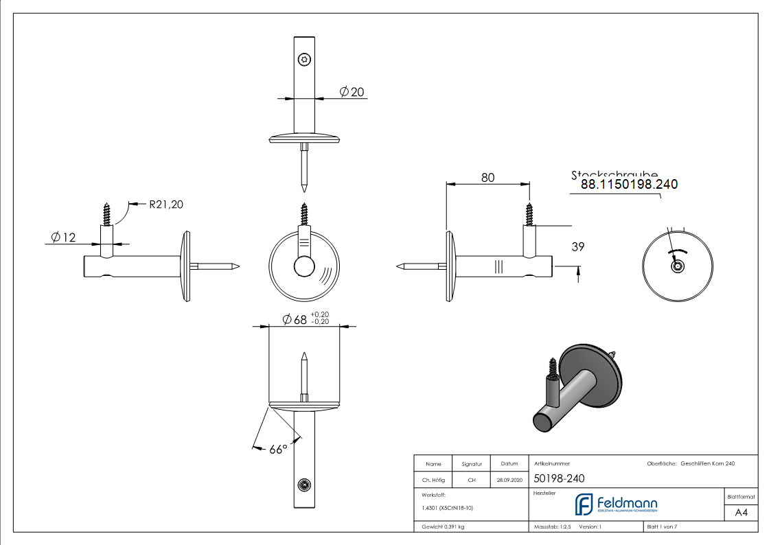 Handlaufhalter zum Anschrauben mit Holzschraube-88-1150198.240