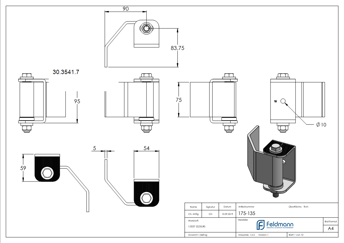 Torband verstellbar zum Anschweissen -gross- Stahl -roh- S235JR-30-3541.7