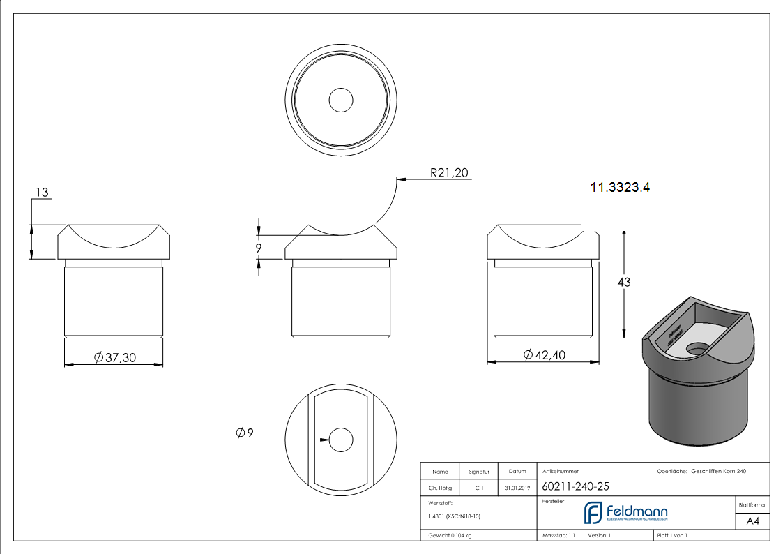 Rohrsattel V2A fuer Rohr Ø 42-4x2-5 mm auf Ø 42-4 mm-11-3323.4