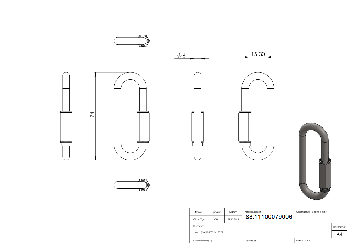 Schraubverbinder lang- 6mm- V4A-88.11100079006