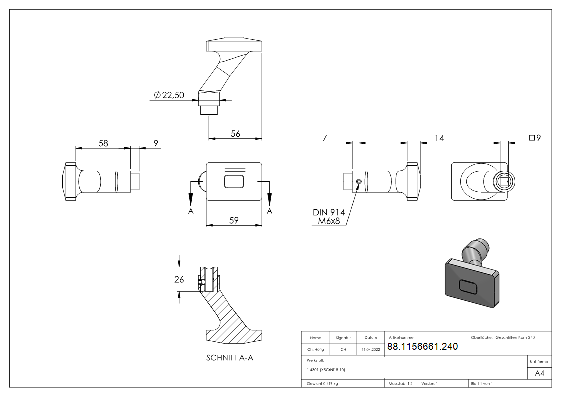 Tuerdruecker eckig- V2A-88-1156661.240