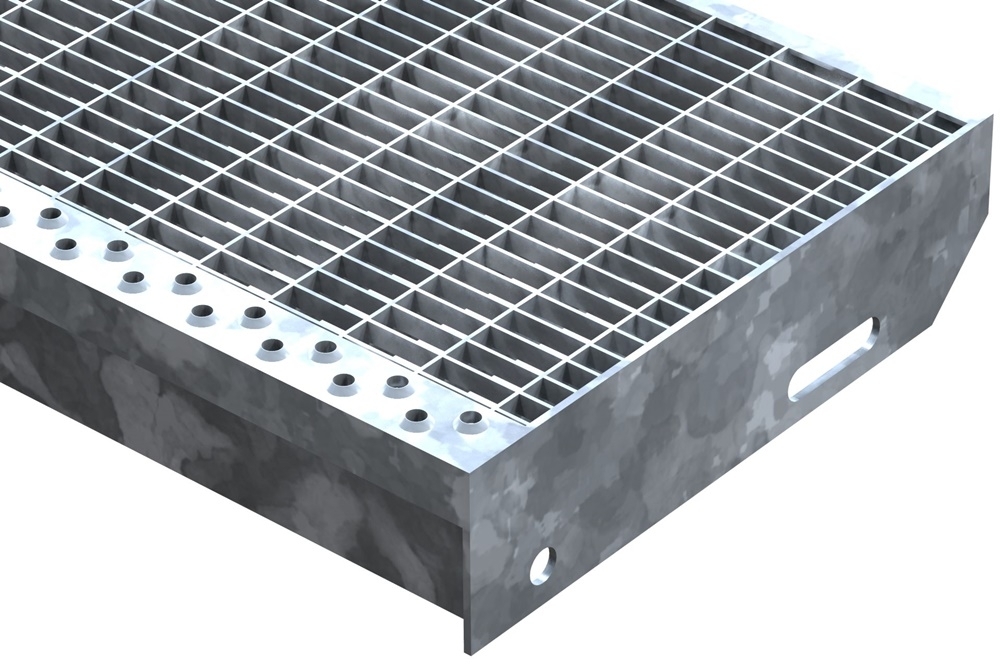 Gitterroststufe Treppenstufe Masse- 1200x270 mm 30-10 mm S235JR -St37-2- im Vollbad feuerverzinkt-40-1202731.7