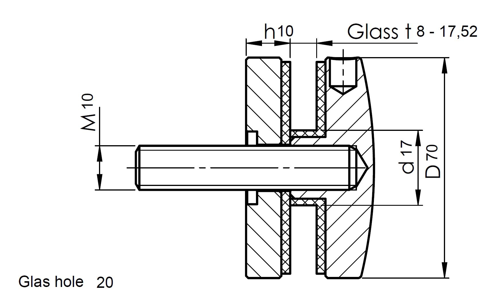 Glaspunkthalter Ø 70 mm- V2A- Anschluss- Flach-10-5200-A.4