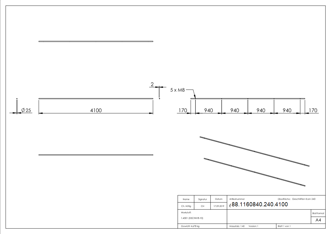 Laufschiene fuer Glasschiebetueren- Laenge 4100mm-88-1160840-240.4100