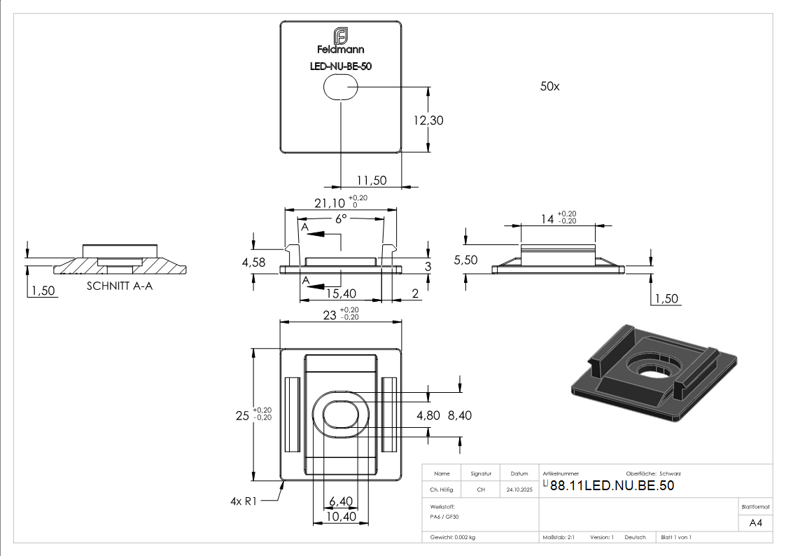LED-Profilhalter PA GF30 50er-Set-88-11LED-NU-BE.50