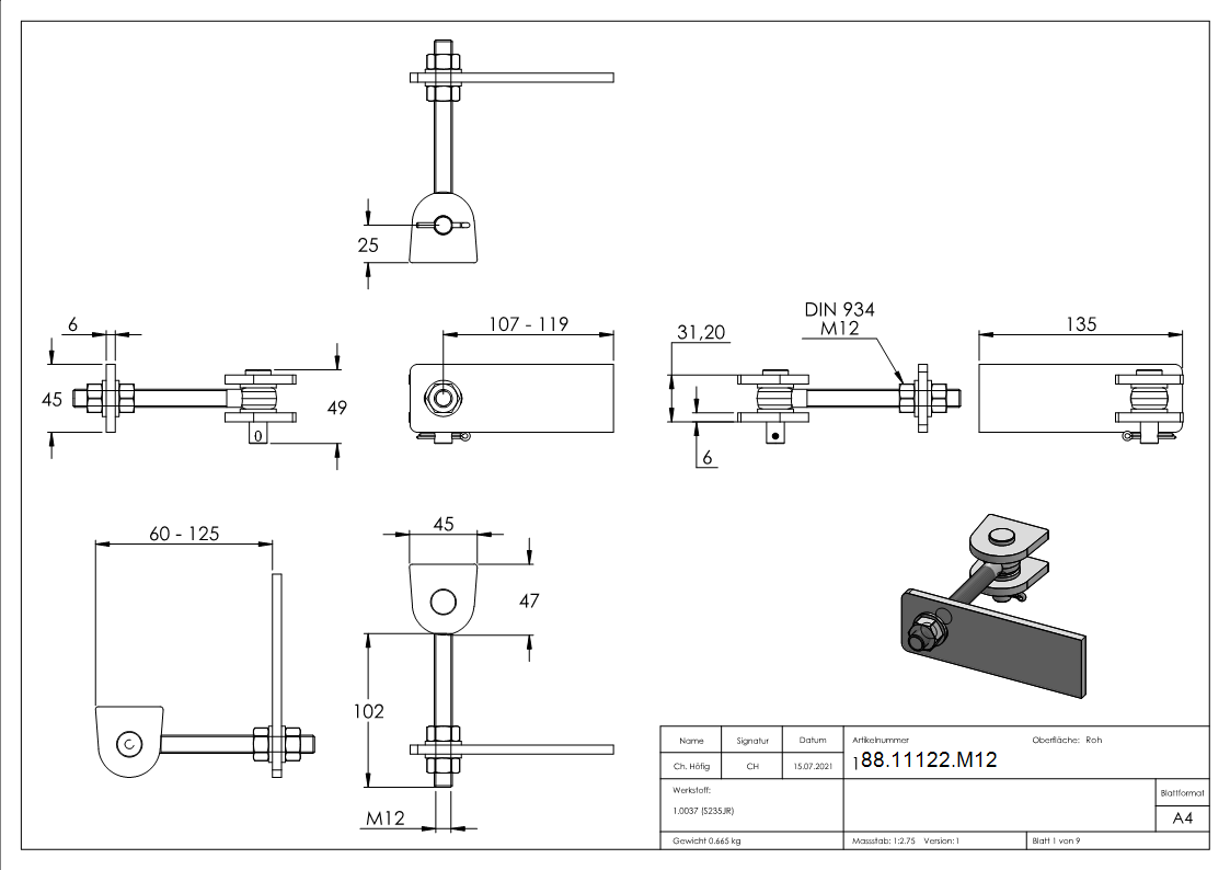 Torband M12- feuerverzinkt- Bolzen V2A-88-11122.M12