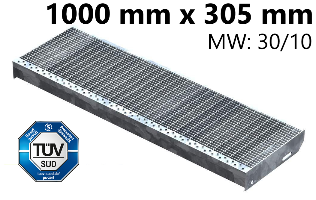Gitterroststufe Treppenstufe Masse- 1000x305 mm 30-10 mm S235JR -St37-2- im Vollbad feuerverzinkt-40-1003031.7