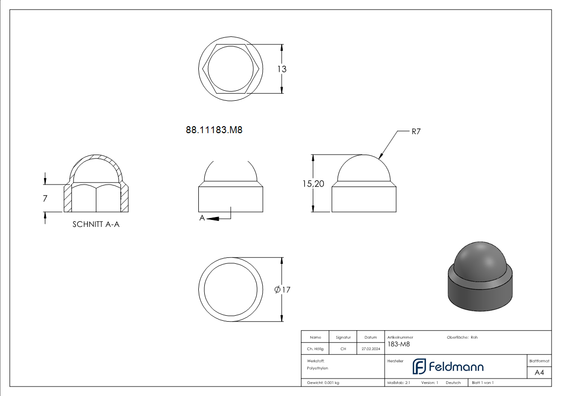 Sechskant-Schutzkappe fuer M8- schwarz-88-11183.M8