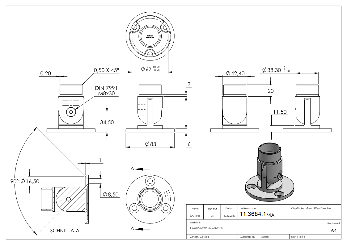 Wandhalter V4A fuer Rohr Ø 42-4 mm flexibel-11-3684.1