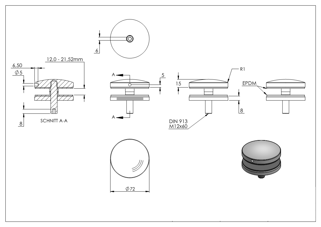 Glaspunkthalter Ø 72 mm fuer Anschluss- flach V2A - V4A-10-GPH72.2