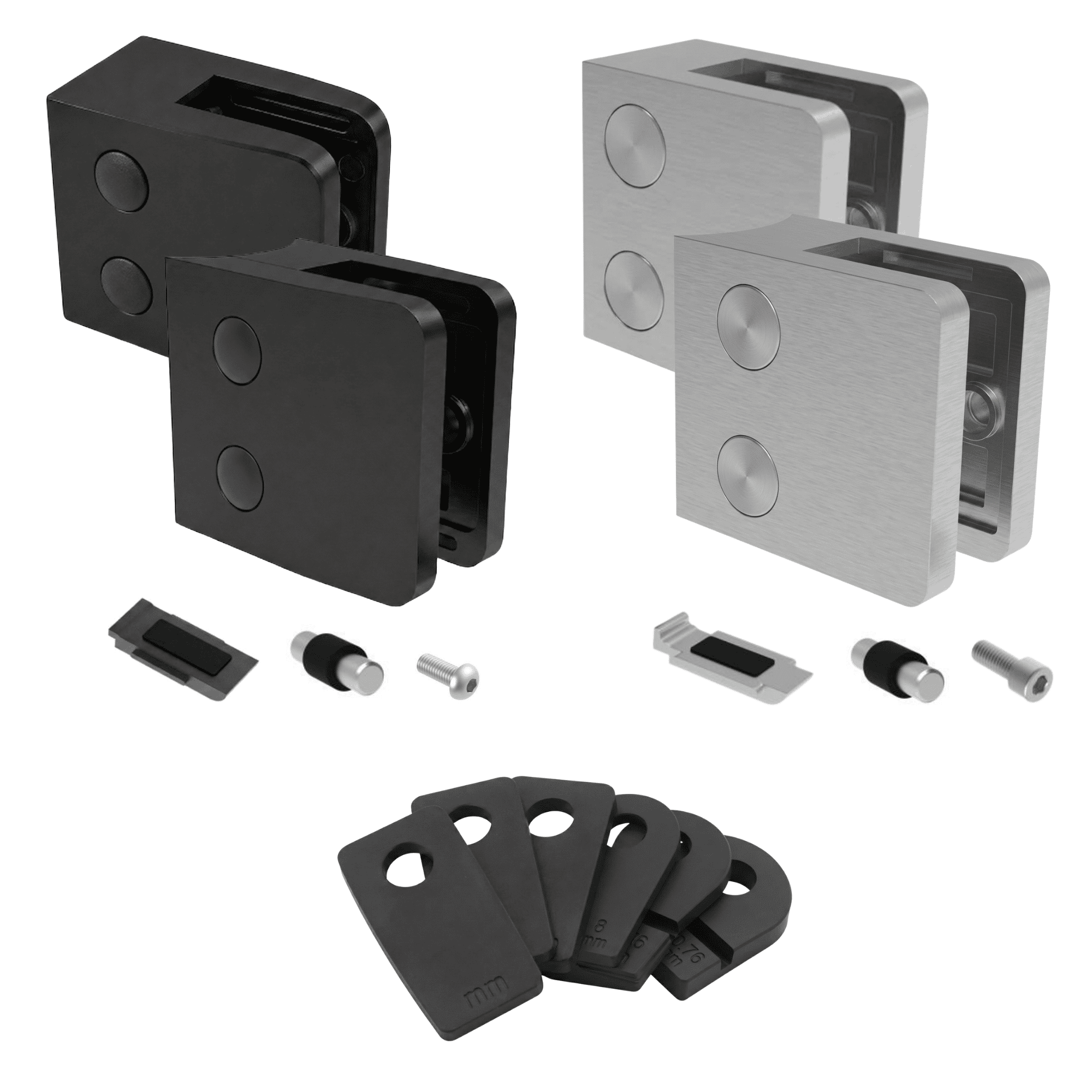Glasklemme Modell 230P- 4er Set inkl- Gummi- Anschluss flach oder Ø 42-4 mm- V2A- V4A- Zink- Schwarz-18.MODELL230P