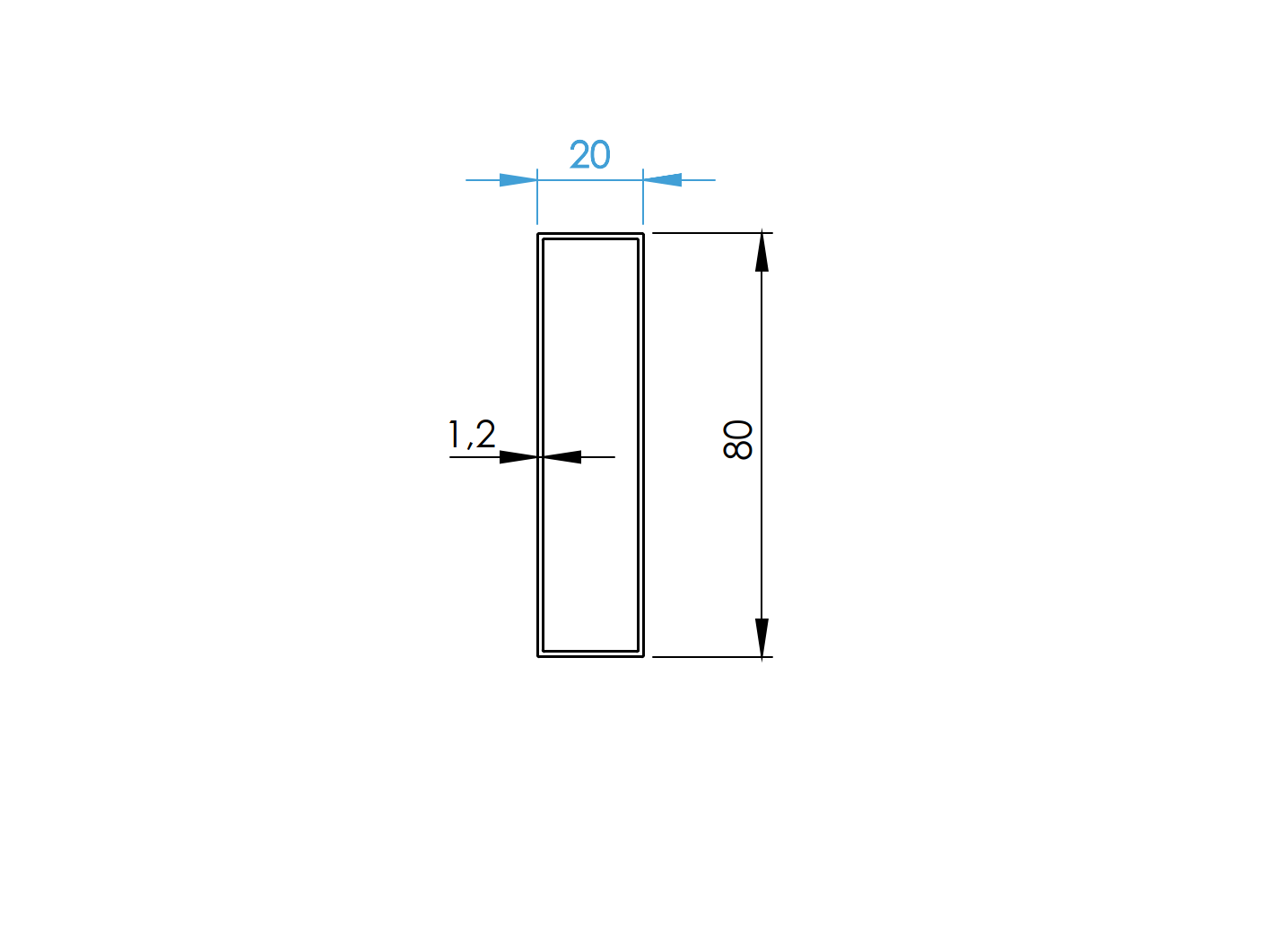 Rechteck Hohlprofil Stahl 20x80x1-2 mm verzinkt 6 m-89.ZN20X80X126000