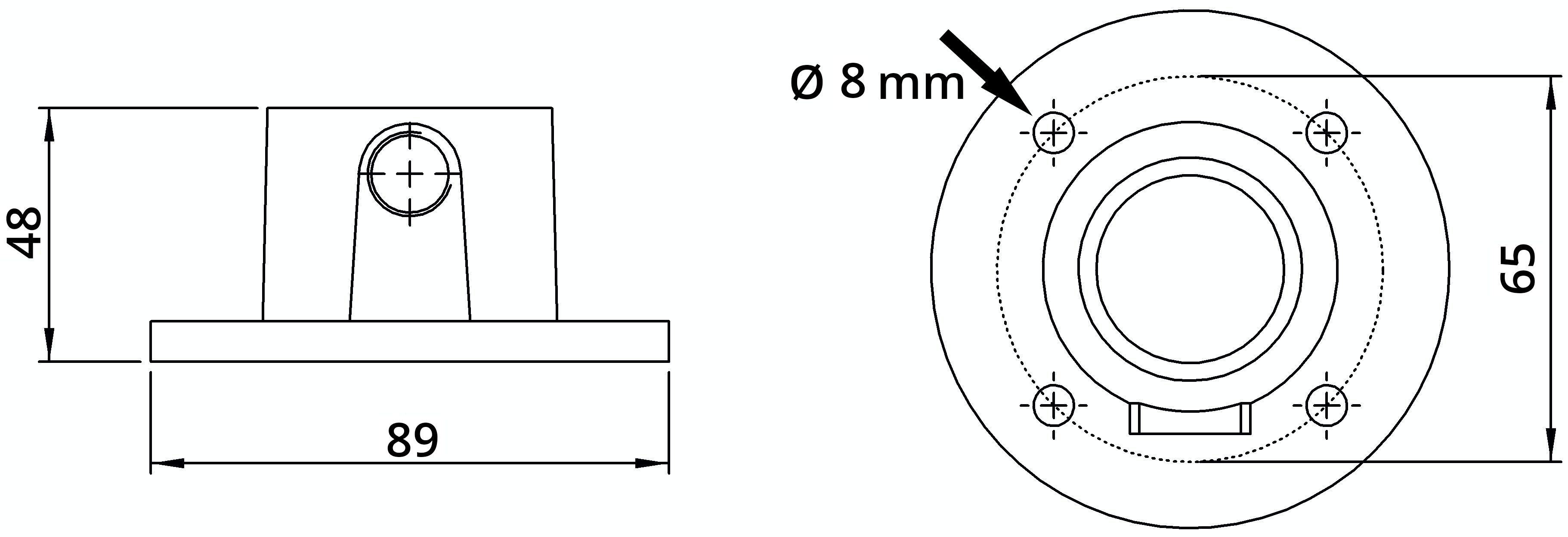 Rohrverbinder Wandbefestigung rund mit Durchgangsbohrung Ø 33-7 mm -1- - Temperguss verzinkt - 131TD48-131TD48