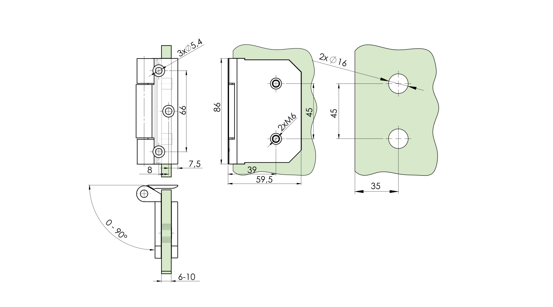 Glastuerscharnier Aluminium schwarz fuer Glas 6-10 mm- max- 50 kg-89-11GSBLACKD816S-A.4