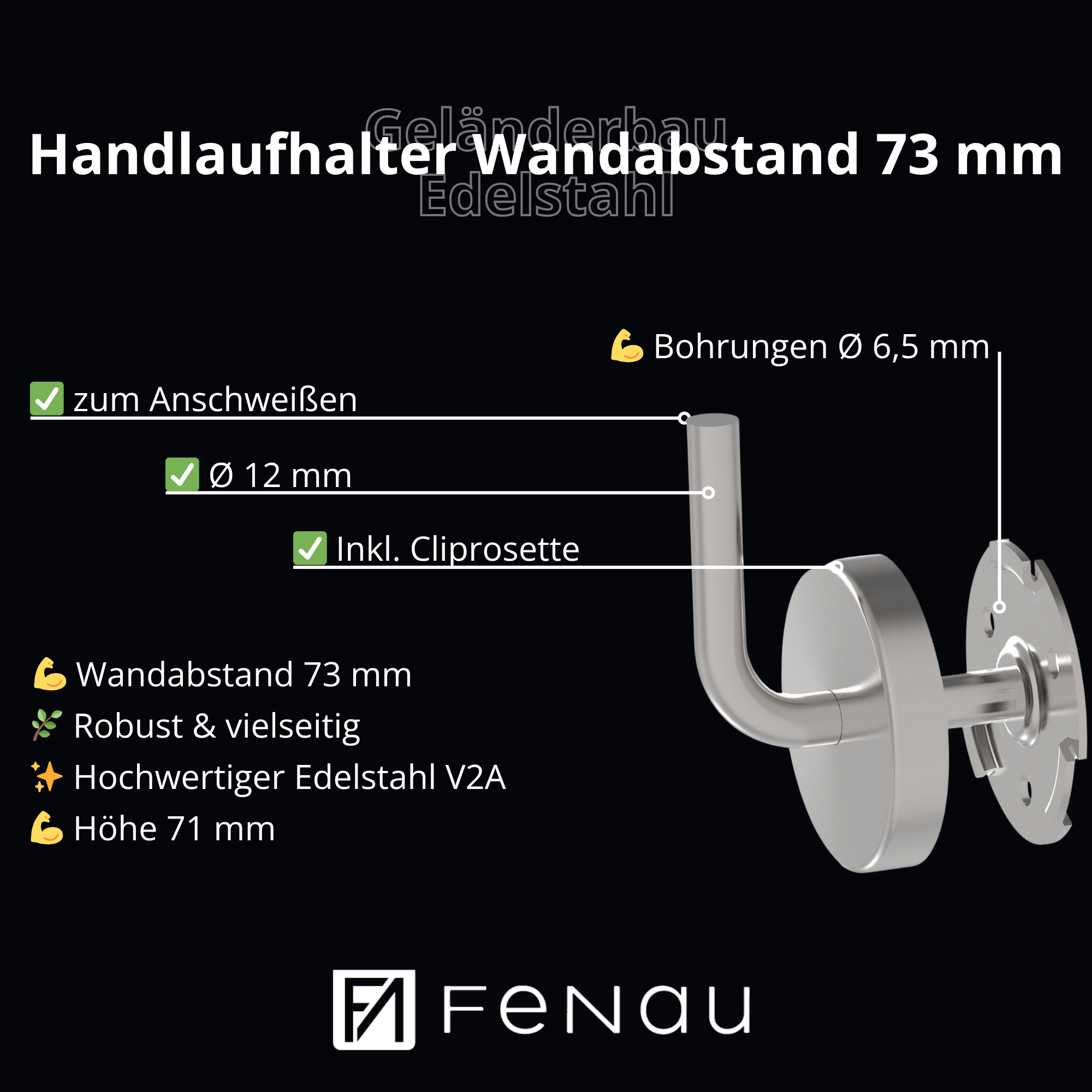 Wandhandlaufhalter V2A 73 x 71 mm geschliffen zum Schweissen-11-2079-A.4