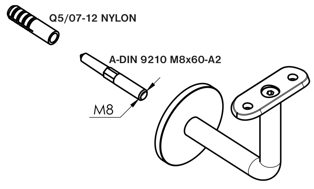 Design Handlaufhalter RAL 9005 Schwarz - V2A Edelstahl - Fuer Ø 42-4 mm Rohr - Unsichtbare Befestigung-11-7002-B-A.4