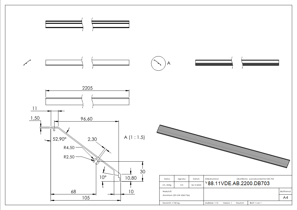 Design-Abdeckung fuer eleganza canopy- L- 2205mm- DB703-88-11VDE-AB-2200.DB703