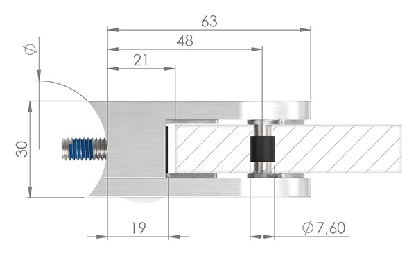 Glasklemme 63x45x30 mm AbZ fuer Anschluss Ø 60-3 mm V2A-10-2460.4
