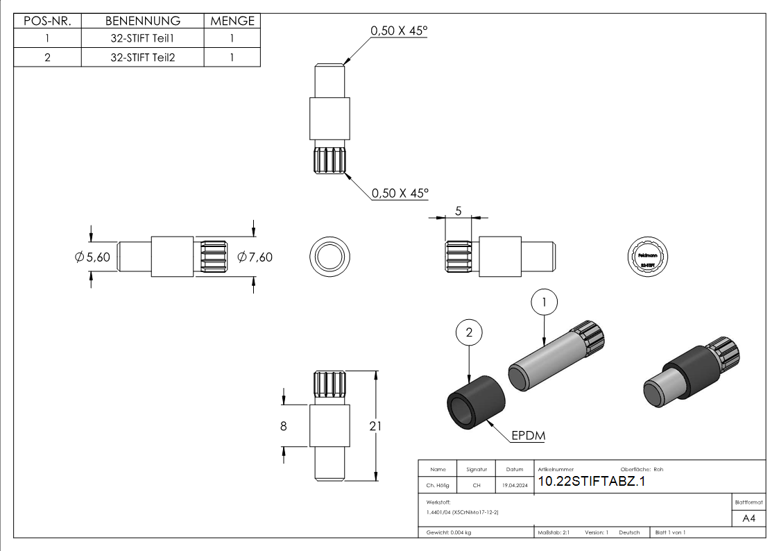1 Sicherungsstift zu Glasklemme 63x45x28 mm V4A-10-22STIFTABZ.1