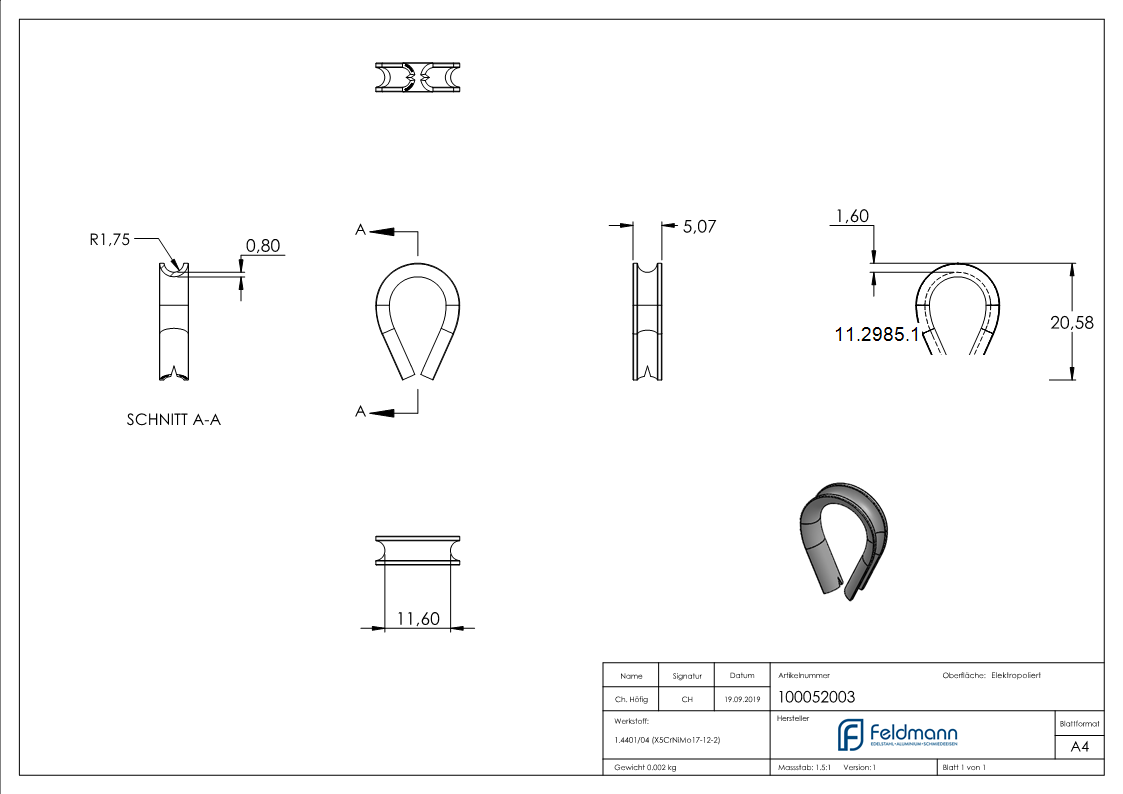 Kausche - fuer Seil Ø- 3 mm - V4A-11-2985.1