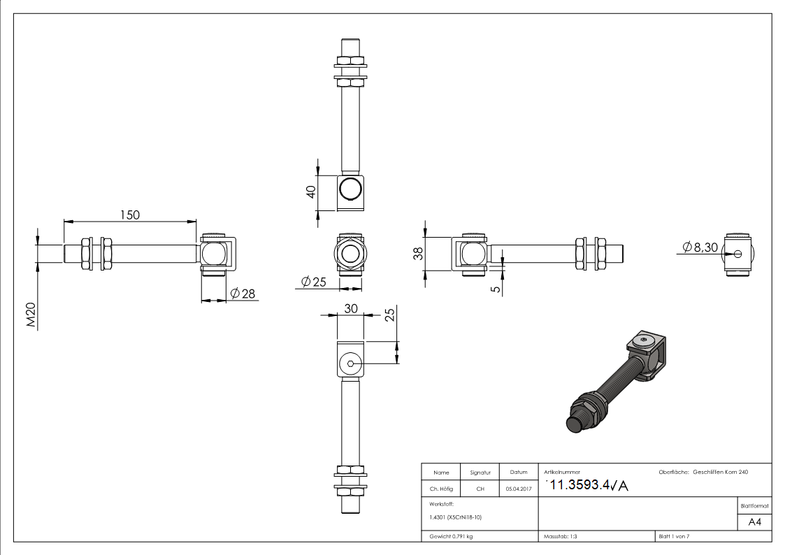 Torband M20 mit langem Gewinde V2A-11-3593.4