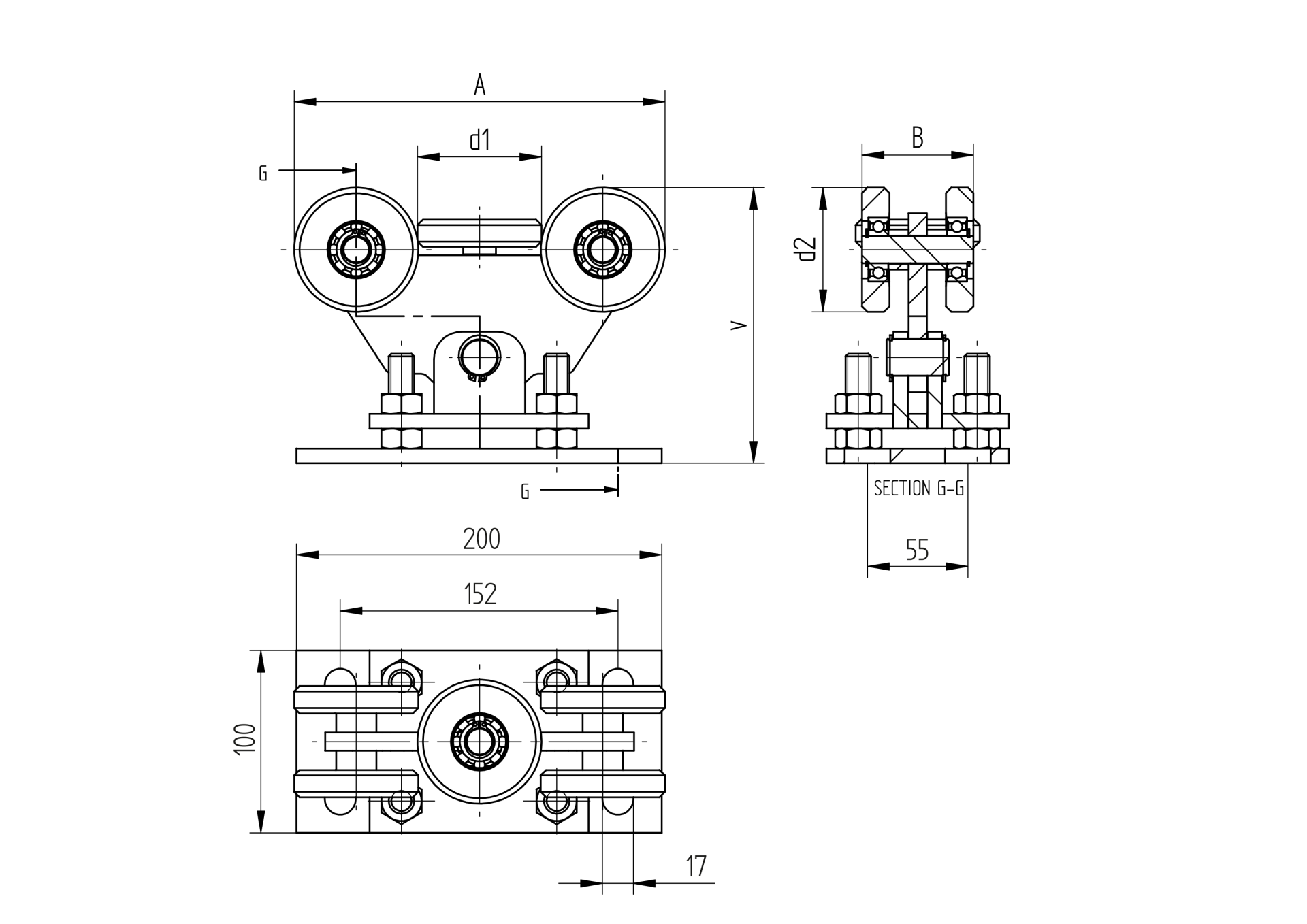 Laufwagen 5-rdrig Stahl verzinkt fr Profil 70 x 70 mm-89-11H34470X70P-A.4